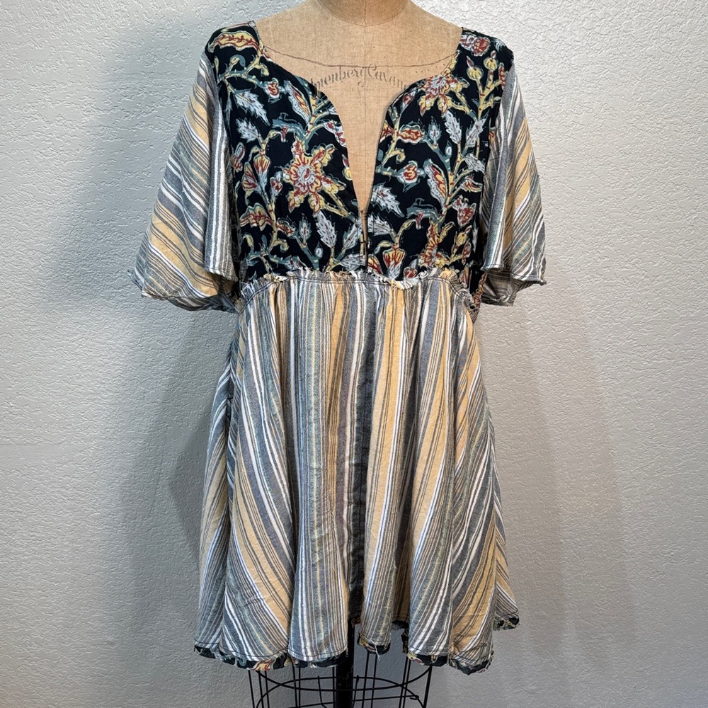 Free People Women Under The Sun Tunic‎ Dress M Yellow Short Flutter Sleeve NWT